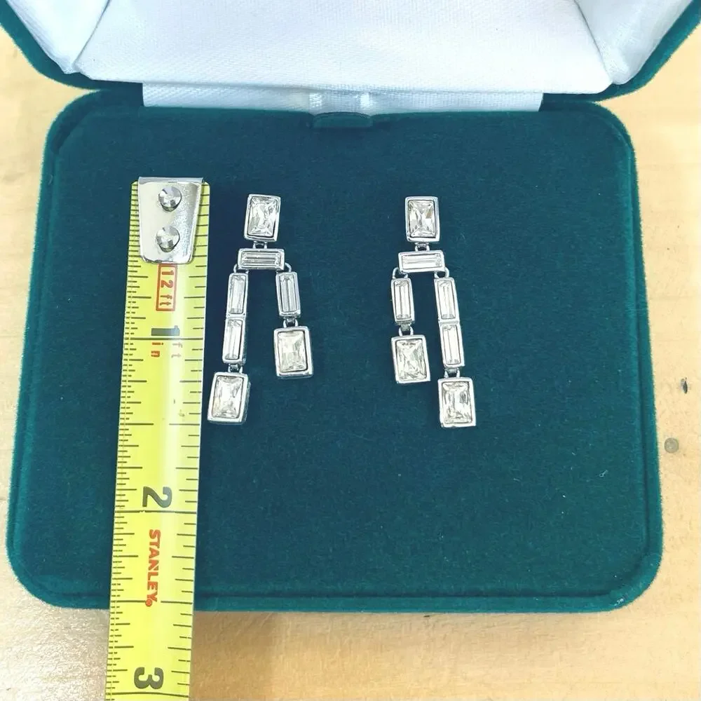 Vtg Clarion-Pell GRACE KELLY Crystal Baguette EARRINGS Lady Princess Monaco MCM